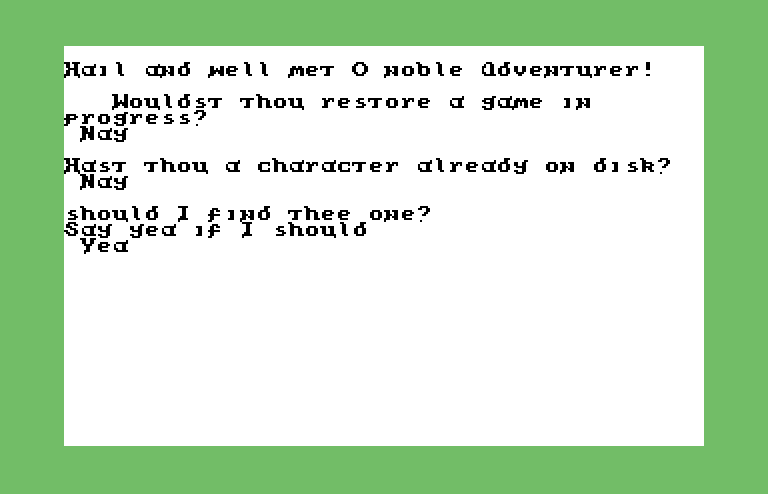 Dunjonquest: Temple of Apshai Commodore 64 Screenshot: Do you want to load a saved game or character?