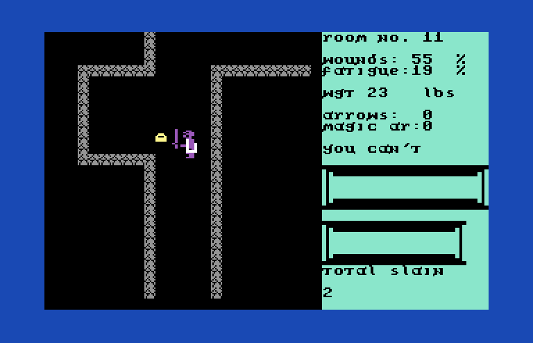 Dunjonquest: Temple of Apshai Commodore 64 Screenshot: Let's grab this treasure, but so far none have been very good treasures.