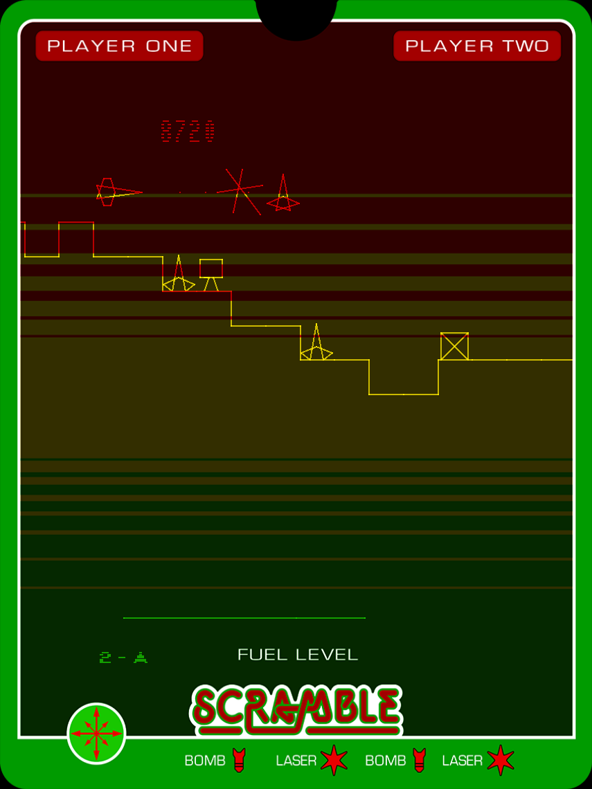 Scramble Vectrex Screenshot: Shooting the enemy missiles.