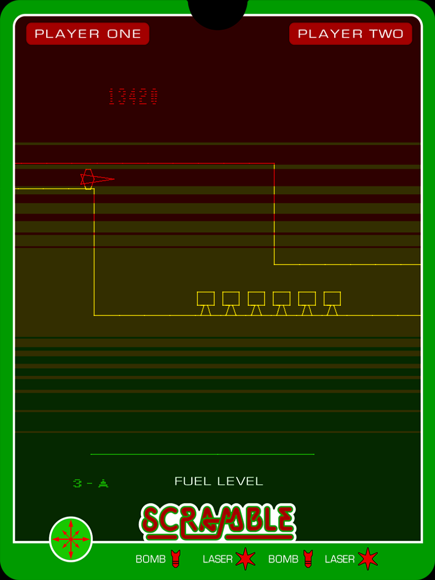 Scramble Vectrex Screenshot: Lots of fuel can be found, but the narrow walls make navigation tricky.