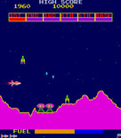 Scramble for Arcade - Bomb those fuel tanks to replenish your fuel supply...
