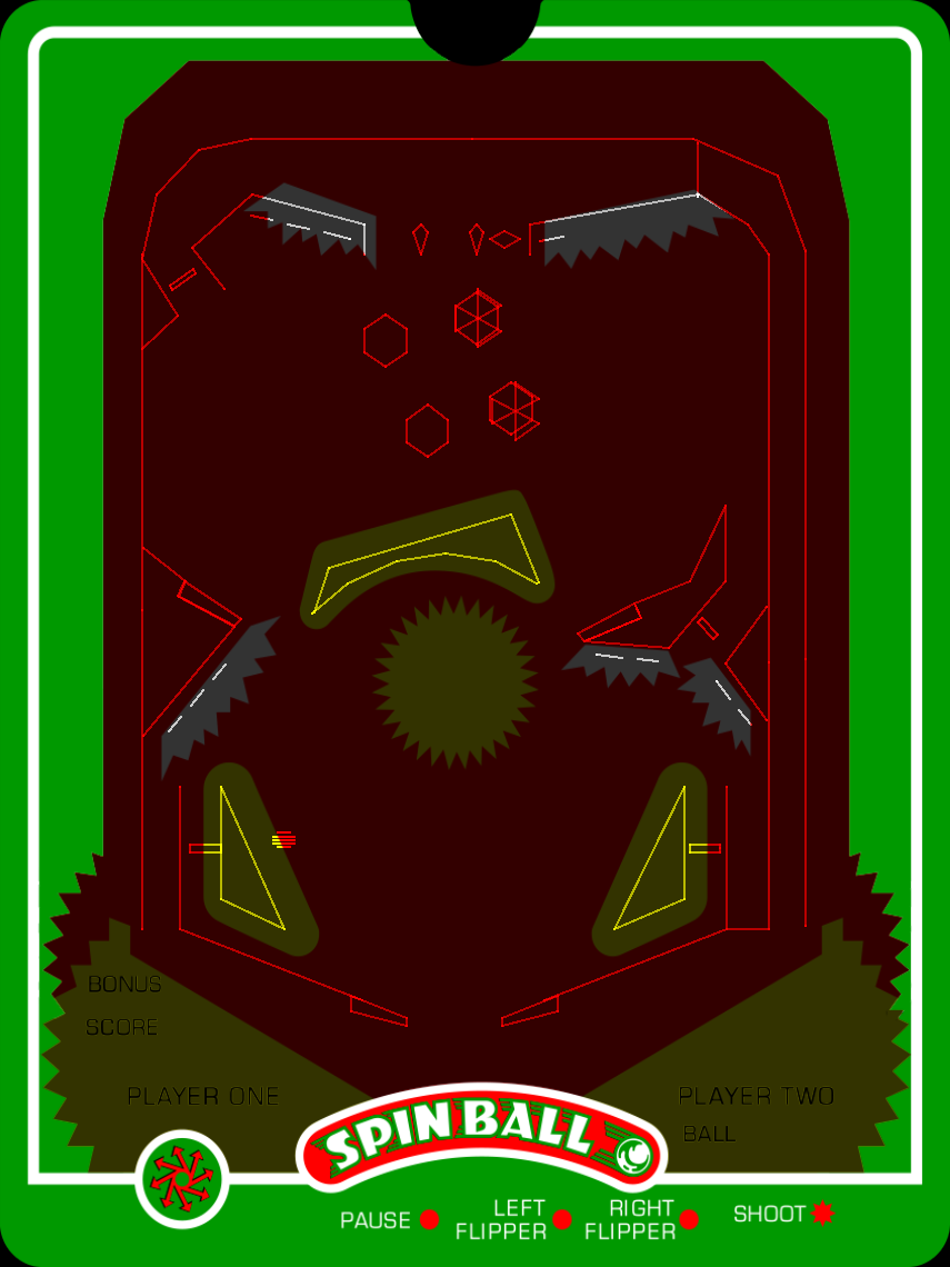 Spin Ball Vectrex Screenshot: Use the flippers to keep the ball in play.