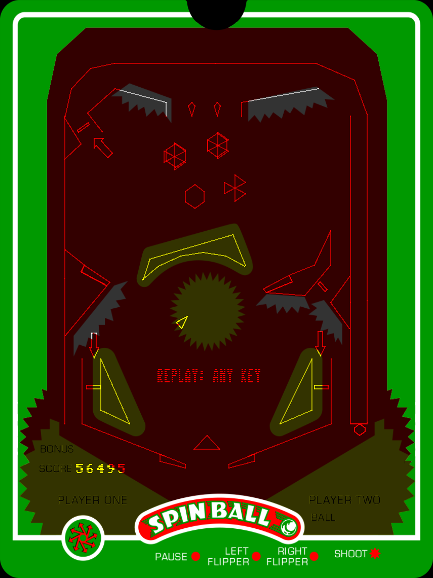 Spin Ball Vectrex Screenshot: Game over; press a button to play again.