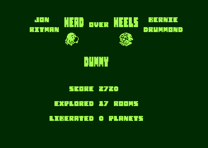 Head Over Heels Atari 8-bit Screenshot: Game over.