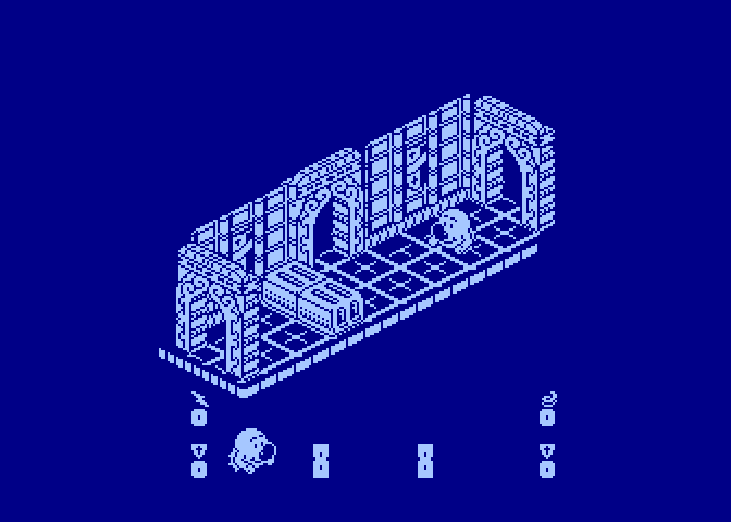 Head Over Heels Atari 8-bit Screenshot: A narrow corridor...