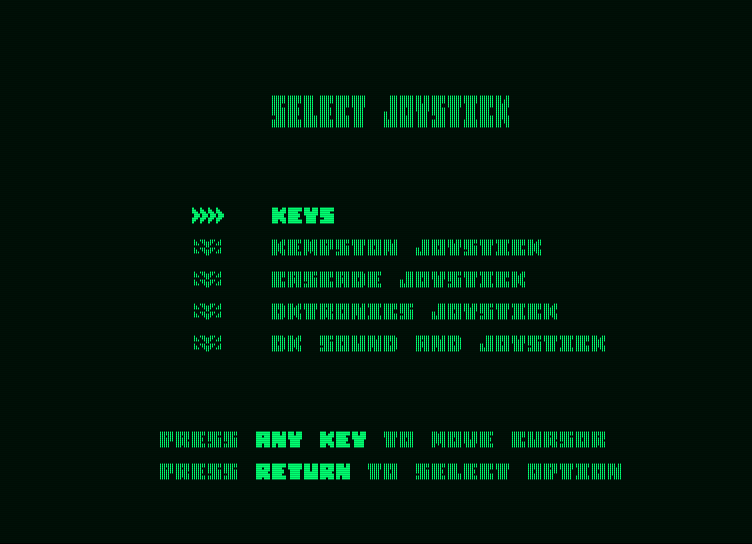 Head Over Heels Amstrad PCW Screenshot: Setting up controls.