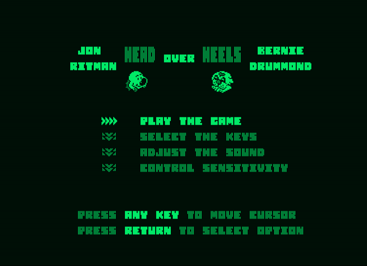 Head Over Heels Amstrad PCW Screenshot: The main menu.