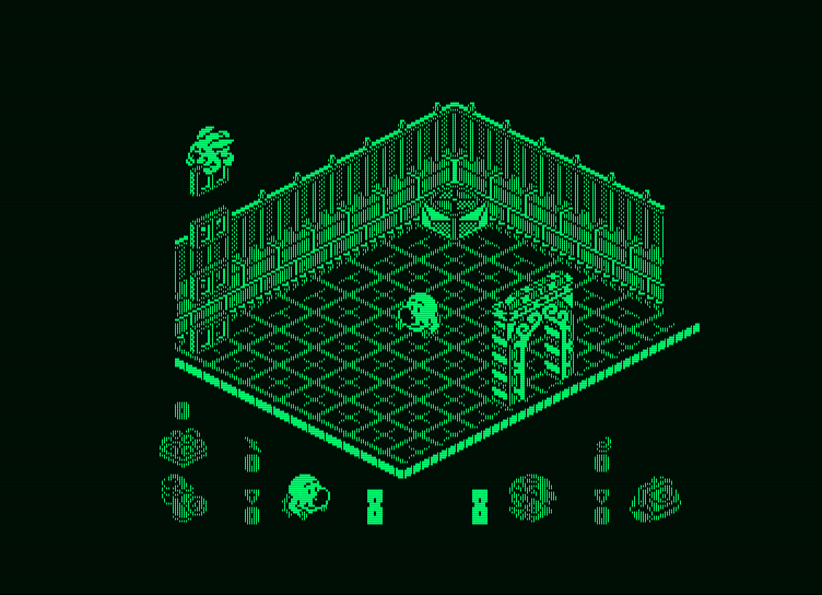 Head Over Heels Amstrad PCW Screenshot: Starting location.