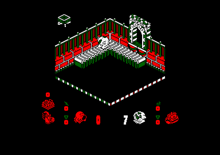 Head Over Heels Amstrad CPC Screenshot: Don't fall off the conveyer belt...or you'll fall back down to a different floor.
