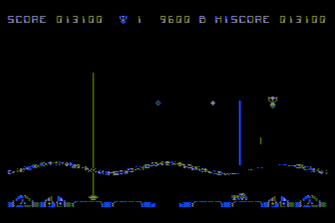 Marauder Atari 8-bit Screenshot: Slowly destroying the shield...