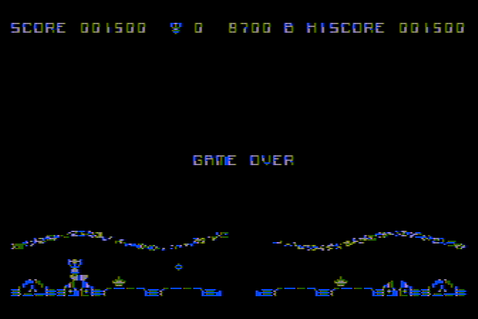 Marauder Atari 8-bit Screenshot: Game over.