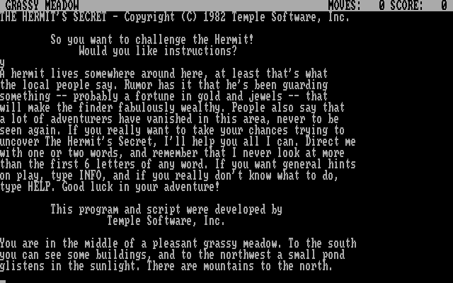 Hermit's Secret, The IBM PC/Compatibles Screenshot: Game instructions.