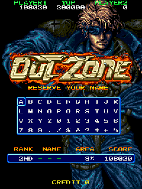 Out Zone Arcade Screenshot: A new high score!