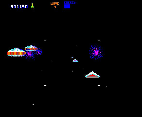 Blaster Arcade Screenshot: Shooting saucers...
