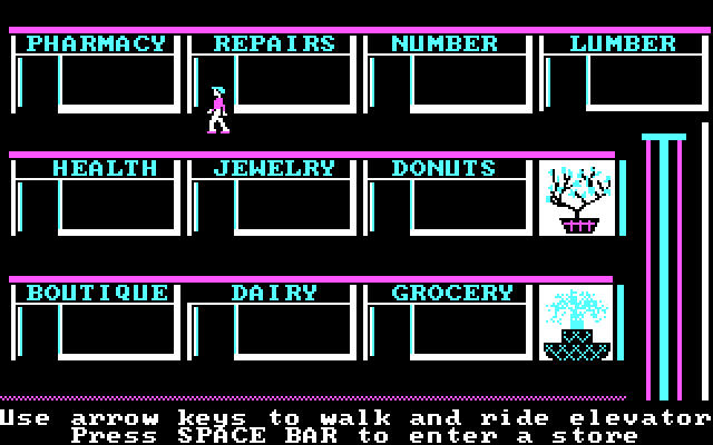 Math Shop IBM PC/Compatibles Screenshot: Walking up to the top floor...