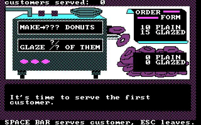 Math Shop IBM PC/Compatibles Screenshot: Time to serve some donuts!
