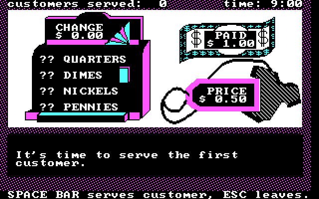 Math Shop IBM PC/Compatibles Screenshot: In the boutique; ready to serve the first customer?