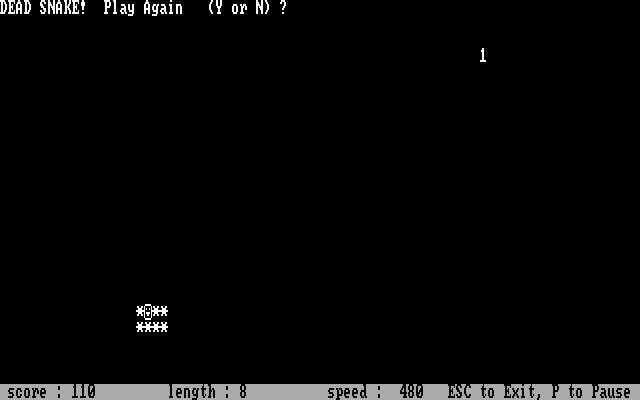 Slither IBM PC/Compatibles Screenshot: We have a dead snake!