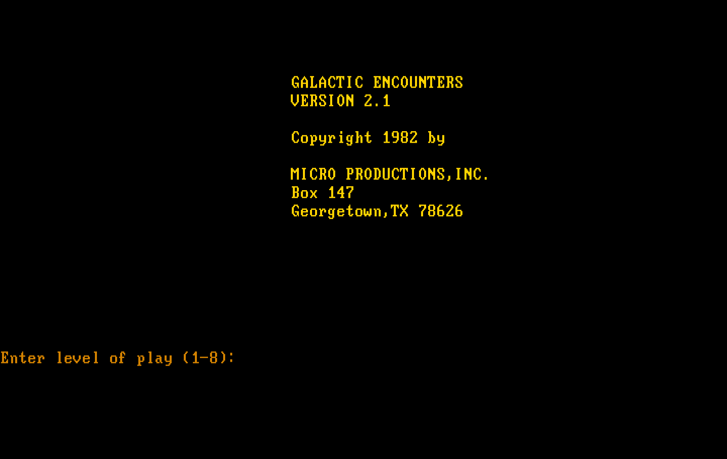 Galactic Encounters IBM PC/Compatibles Screenshot: Title screen