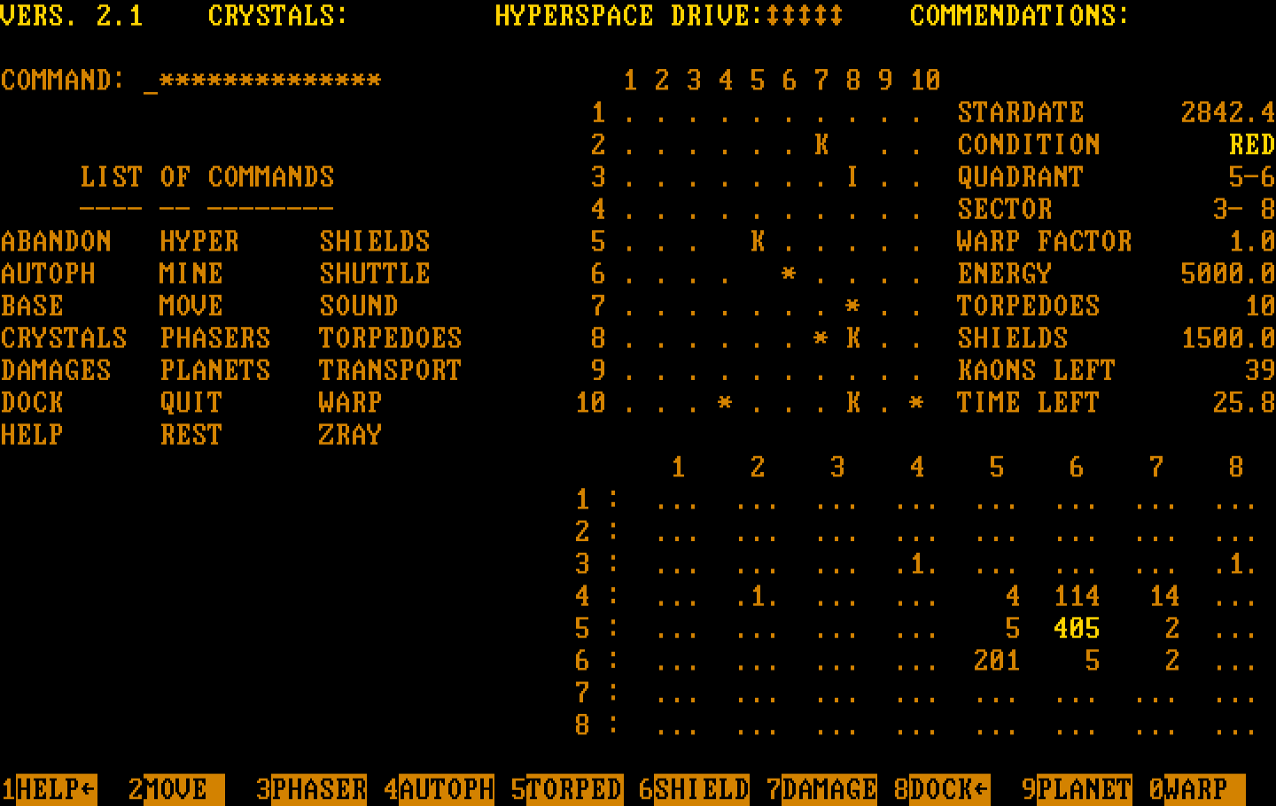 Galactic Encounters IBM PC/Compatibles Screenshot: Here is a list of possible commands
