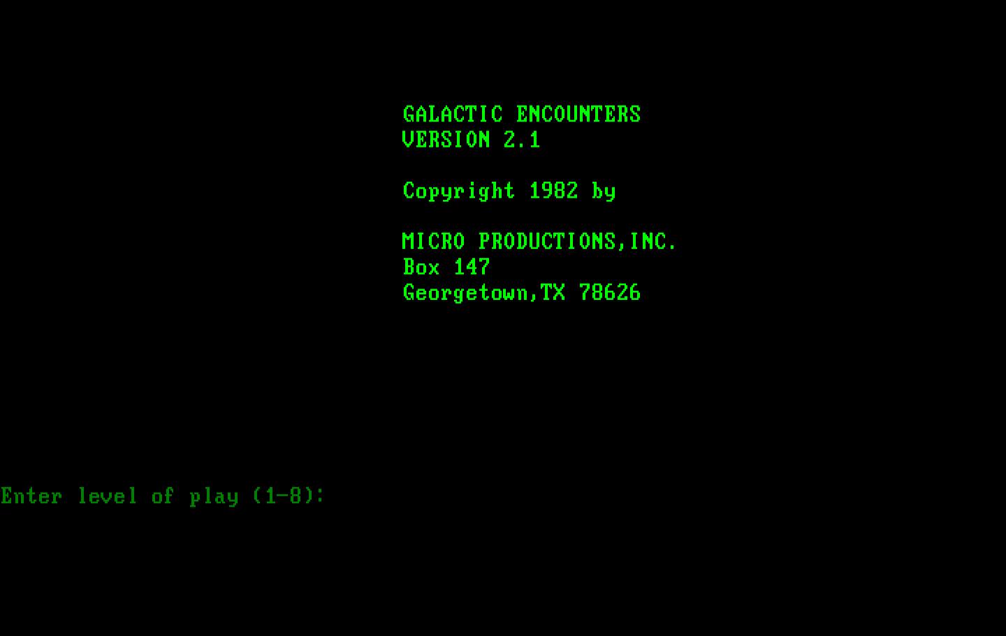 Galactic Encounters IBM PC/Compatibles Screenshot: Title screen