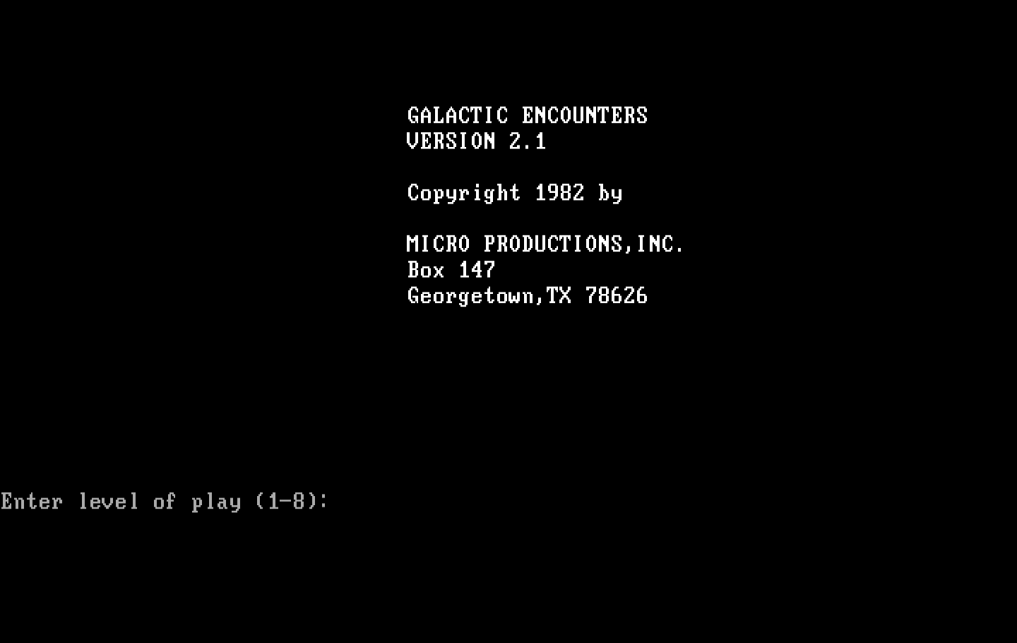 Galactic Encounters IBM PC/Compatibles Screenshot: Title screen
