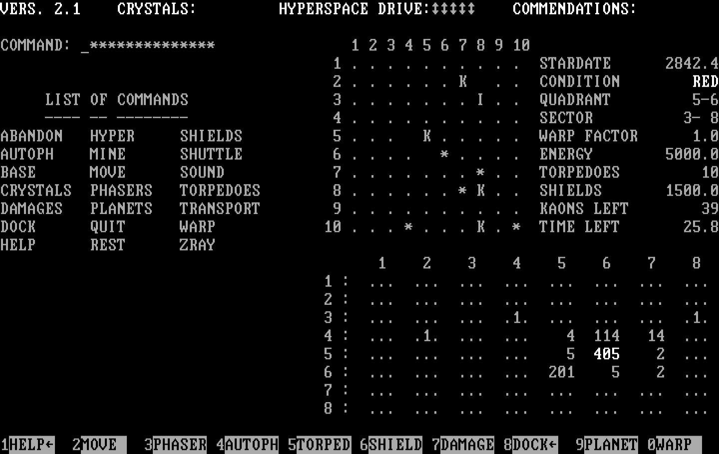 Galactic Encounters IBM PC/Compatibles Screenshot: Here is a list of possible commands