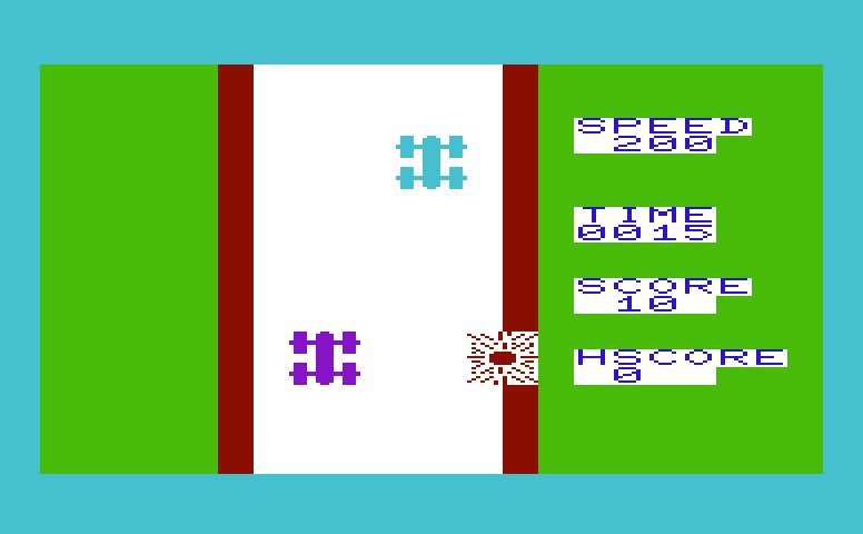 Raceway Commodore VIC-20 Screenshot: Don't crash into the wall!