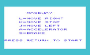 Raceway for Commodore VIC-20 - Title screen; press the return key to begin.