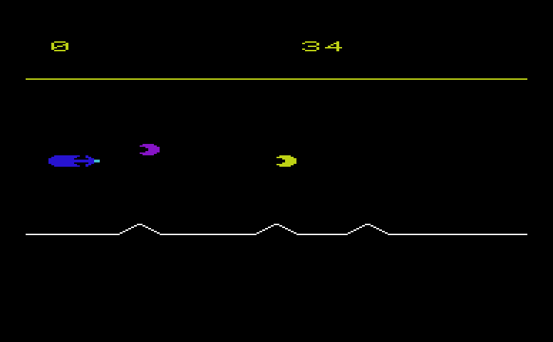Space Adventure Commodore VIC-20 Screenshot: Be sure not to crash, or you'll lose points...