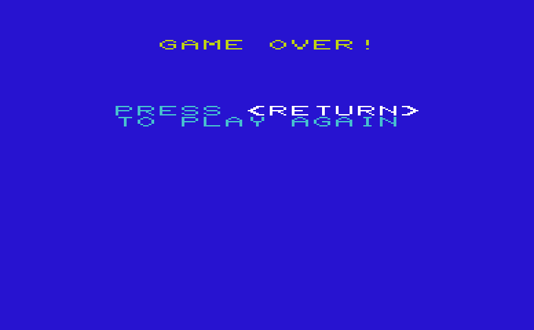 Space Adventure Commodore VIC-20 Screenshot: Game over.