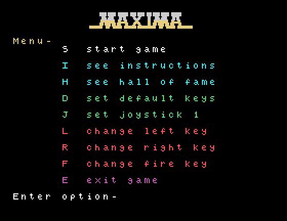 Ultra, The Tatung Einstein Screenshot: The main menu.