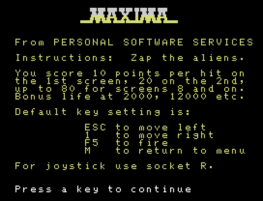 Ultra, The Memotech MTX Screenshot: Instructions.