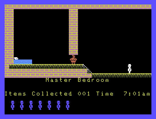 Jet Set Willy Memotech MTX Screenshot: Master Bedroom; looks like a dead end...