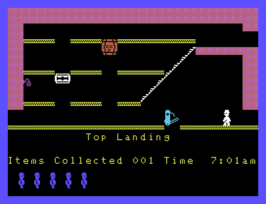 Jet Set Willy Memotech MTX Screenshot: Walking along the Top Landing...