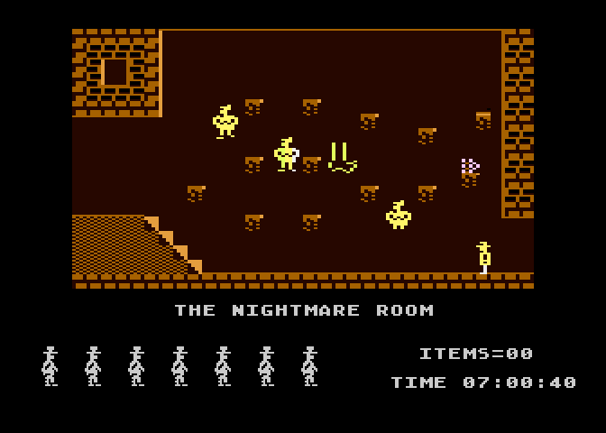 Jet Set Willy Atari 8-bit Screenshot: This room is a nightmare!