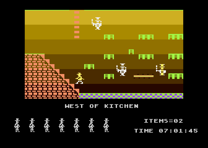 Jet Set Willy Atari 8-bit Screenshot: The west side of the kitchen...