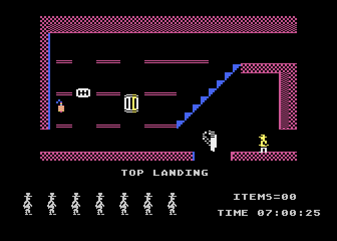 Jet Set Willy Atari 8-bit Screenshot: The top landing.