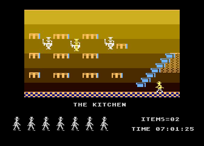 Jet Set Willy Atari 8-bit Screenshot: Here's the kitchen...