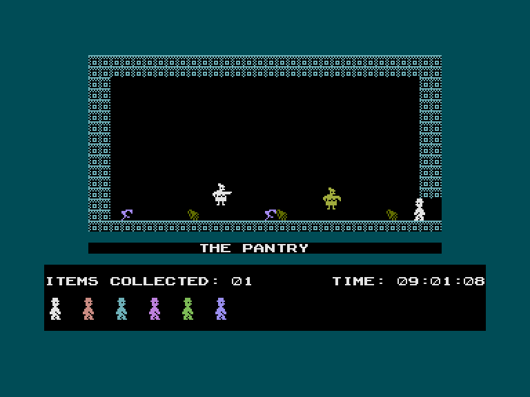 Jet Set Willy Commodore 16 & Plus/4 Screenshot: The pantry; a few items here, but otherwise a dead end.