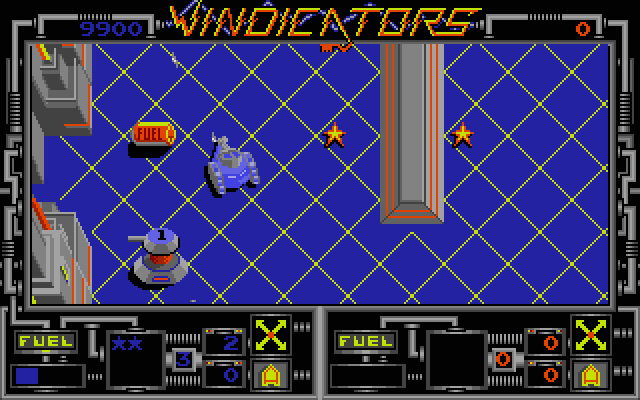 Vindicators Atari ST Screenshot: Pick up the canisters to replenish fuel.