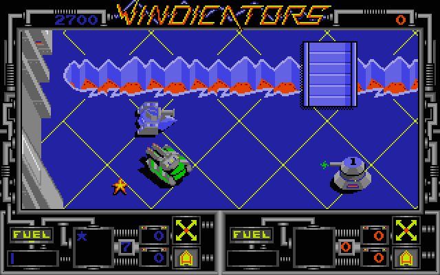 Vindicators Atari ST Screenshot: I'll need to cross that bridge to reach the top of the arena...
