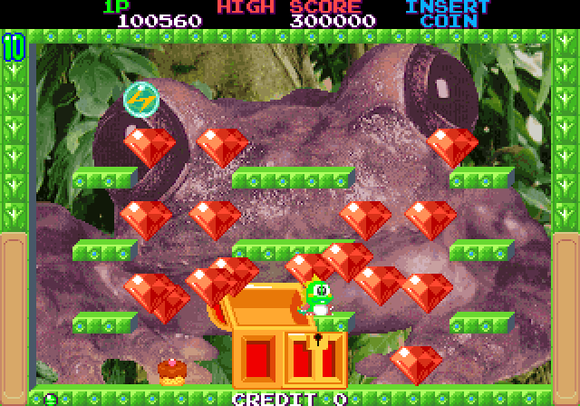 Bubble Memories: The Story of Bubble Bobble III Arcade Screenshot: Quick, gather all of these gems!