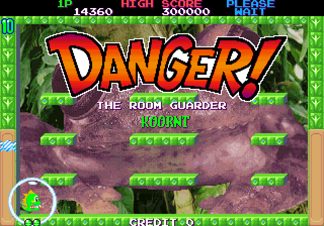 Bubble Memories: The Story of Bubble Bobble III Arcade Screenshot: Danger! A large opponent is approaching...