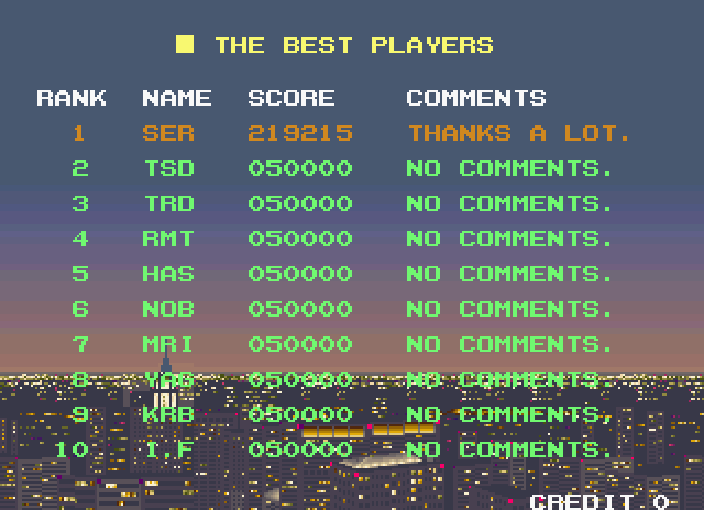 Elevator Action II Arcade Screenshot: The high scores so far...