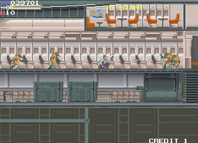 Elevator Action II Arcade Screenshot: Fighting my way through an airplane...