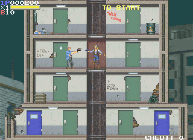 Elevator Action II Arcade Screenshot: The action begins!