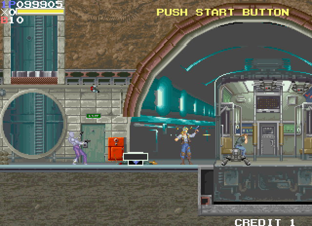 Elevator Action II Arcade Screenshot: The next mission takes place underground...