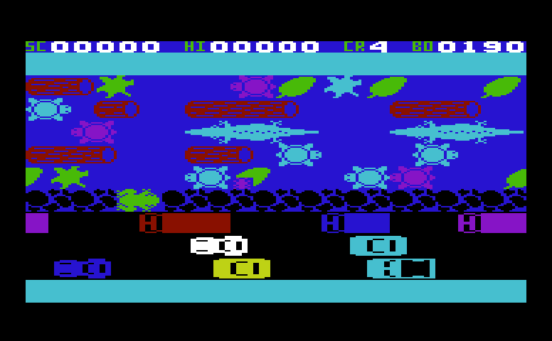 Cricket Commodore VIC-20 Screenshot: Our cricket carefully jumps across the river...