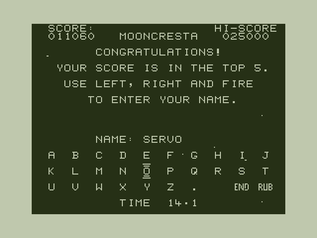 Moon Cresta Dragon 32/64 Screenshot: A new high score!
